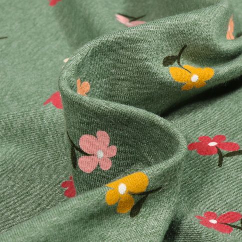 Tissu Jersey Coton Zelia sur fond Vert chiné