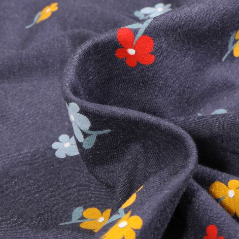 Tissu Jersey Coton Zelia sur fond Bleu marine chiné