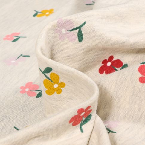 Tissu Jersey Coton Zelia sur fond Beige chiné