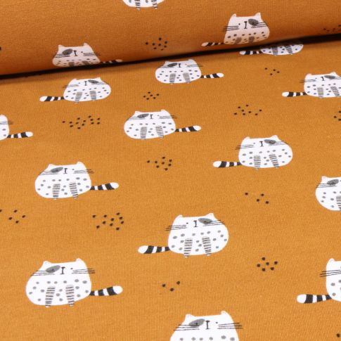 Tissu Jersey envers molletoné Caty sur fond Moutarde