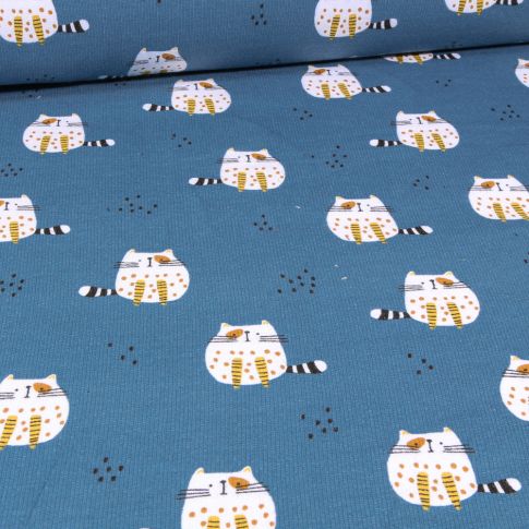 Tissu Jersey envers molletoné Caty sur fond Bleu