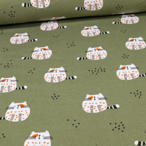 Tissu Jersey envers molletoné Caty sur fond Vert kaki