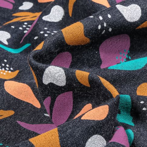 Tissu Sweat envers molletonné Pia sur fond Bleu marine chiné