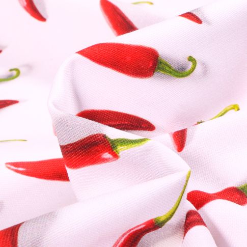 Tissu Toile de Coton  Piments sur fond Blanc