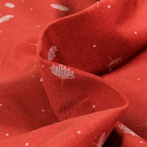 Tissu Velours milleraies Florali sur fond Rouge