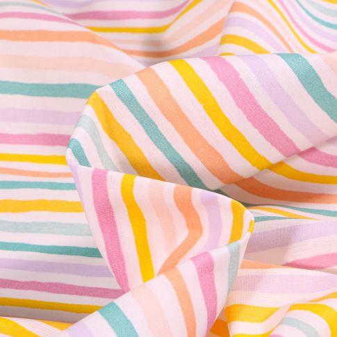 Tissu Coton enduit Rayures multicolores sur fond Blanc