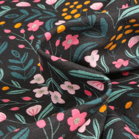 Tissu Jersey Coton lurex Flavia sur fond Noir