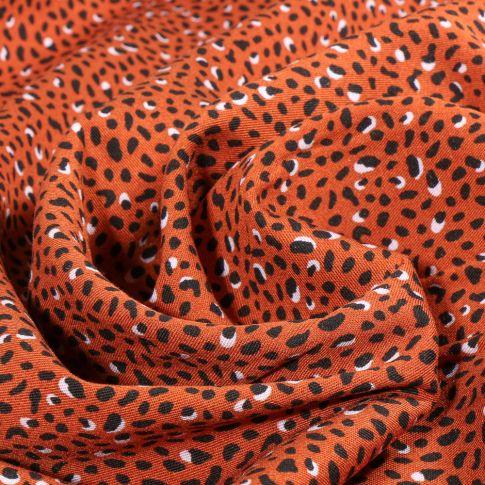 Tissu Viscose Twill  Rosella sur fond Rouille