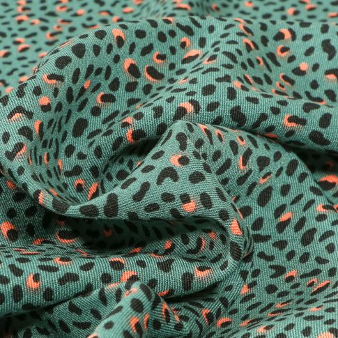 Tissu Viscose Twill  Rosella sur fond Vert d'eau