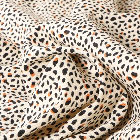Tissu Viscose Twill  Rosella sur fond Blanc cassé