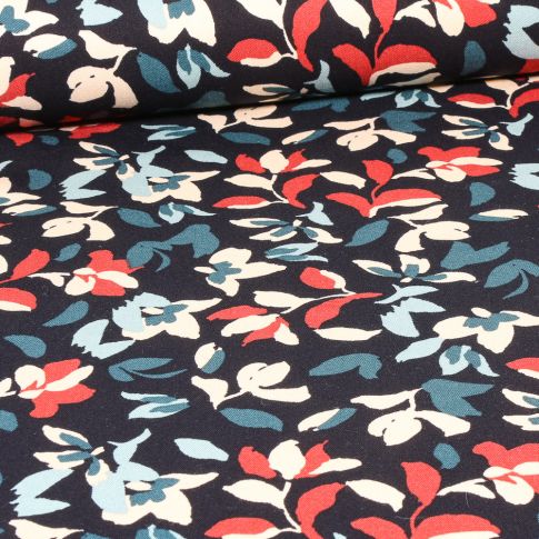 Tissu Viscose Twill  CleÏa sur fond Bleu marine