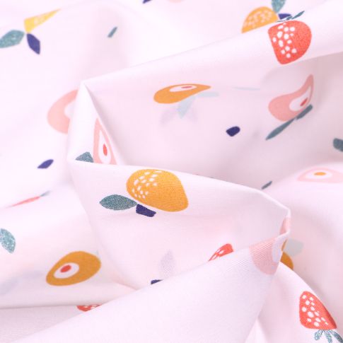 Tissu Coton imprimé LittleBird Fruits multicolores sur fond Blanc