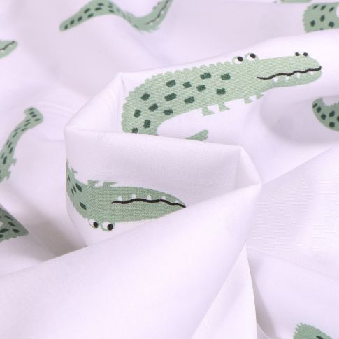 Tissu Coton imprimé LittleBird Crocodiles sur fond Blanc