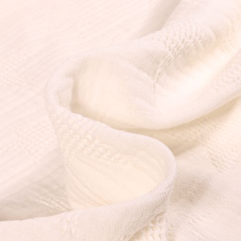 Tissu Double gaze Etoiles texturés sur fond Blanc cassé