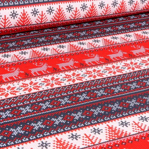 Tissu Jersey Coton molletonné Noël sur fond Bleu marine