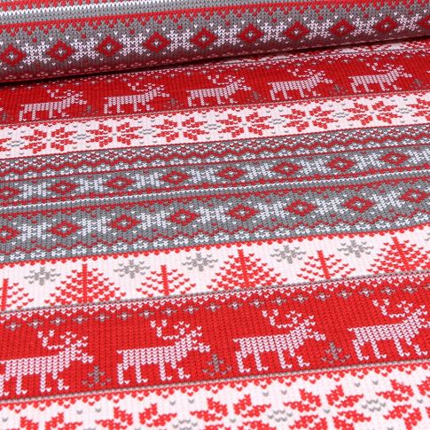 Tissu Jersey Coton molletonné Noël sur fond Gris