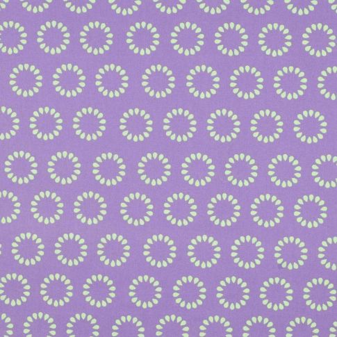 Tissu Polycoton  Rosace Pop vert fluo sur fond Violet