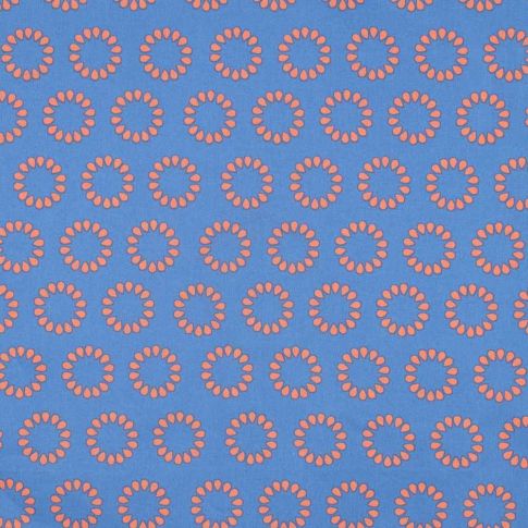 Tissu Polycoton  Rosace Pop orange sur fond Bleu lavande