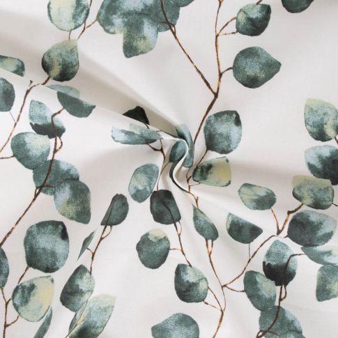 Tissu Coton Enduit Semi Panama Eucalyptus sur fond Ecru