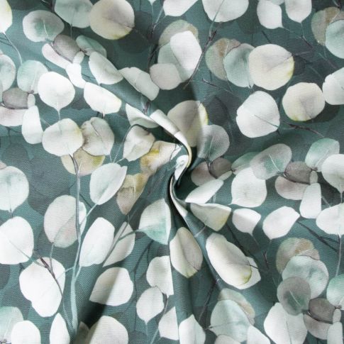 Tissu Coton Semi Panama Eucalyptus sur fond Vert