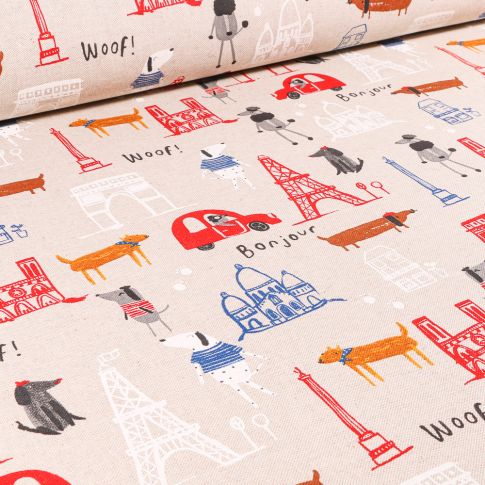 Tissu Toile de Coton Paname sur fond Naturel