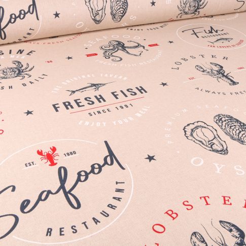 Tissu Toile de Coton Seafood sur fond Naturel