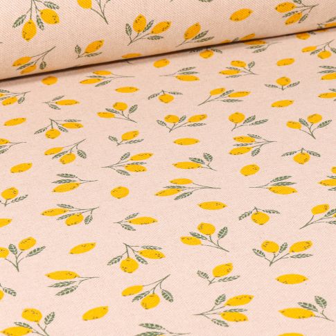 Tissu Toile de Coton Citrus sur fond Naturel