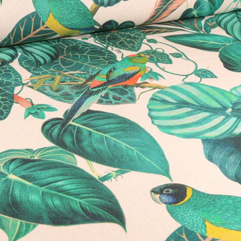 Tissu Toile de Coton aspect lin Tachi sur fond Naturel