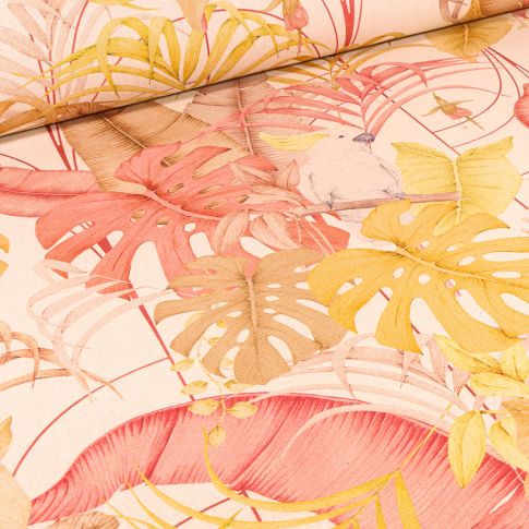 Tissu Toile de Coton aspect lin Teresa sur fond Naturel