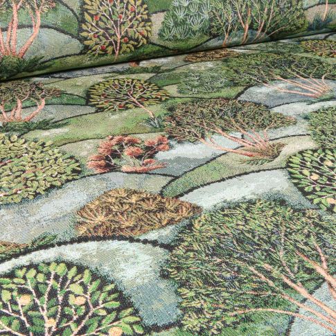 Tissu Jacquard Gobelin Végétations sur fond Vert