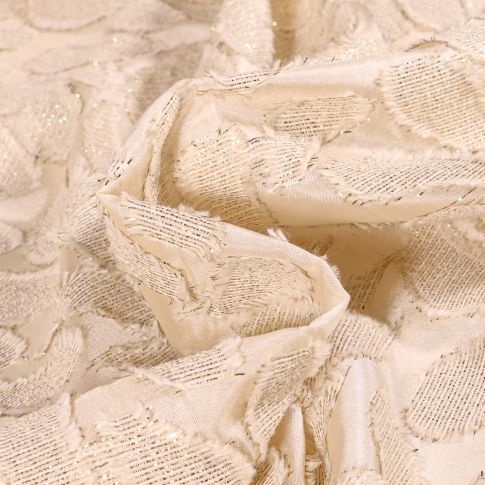 Tissu Voilage Fleurs lurex sur fond Beige