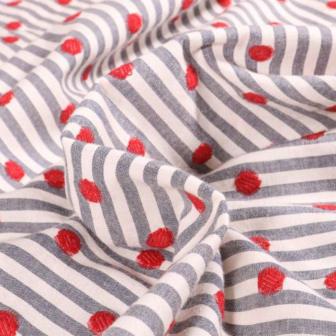 Tissu Voile de Coton Paki sur fond Blanc