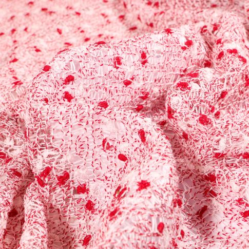Tissu Maille Fine Ginie sur fond Rouge