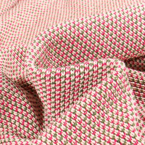 Tissu Jacquard Gianni Tessuti Green pink sur fond Blanc cassé