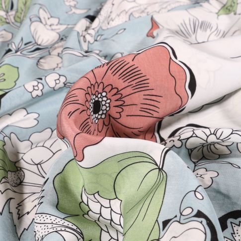 Tissu Crêpe Gianni Tessuti Floral sur fond Bleu ciel