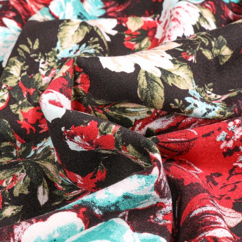 Tissu Viscose texturé Gianni Tessuti Fleurista sur fond Noir