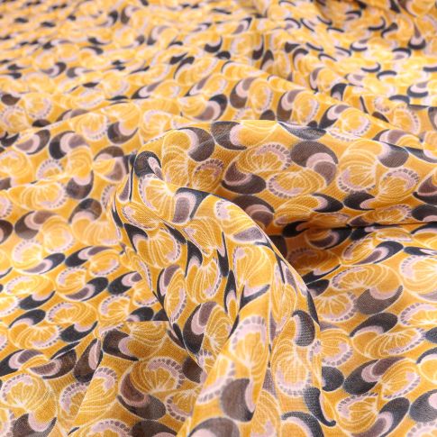 Tissu Mousseline Coqui sur fond Jaune
