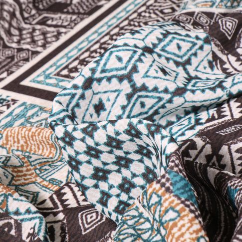 Tissu Crêpe Etnik pétrole sur fond Noir