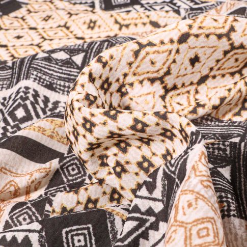 Tissu Crêpe Etnik Jaune sur fond Noir