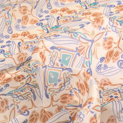 Tissu Mousseline Motifs abstraits sur fond Beige