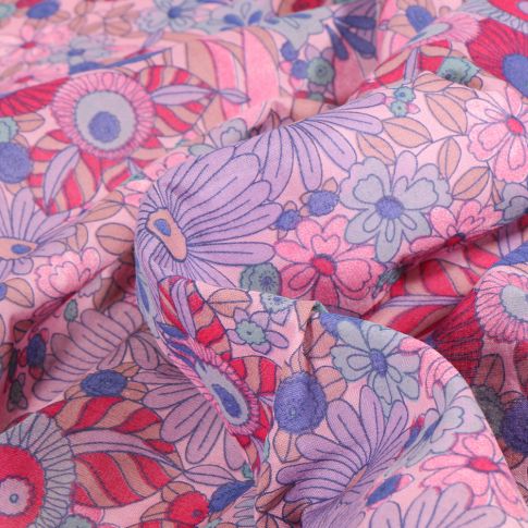 Tissu Coton imprimé Flo sur fond Rose
