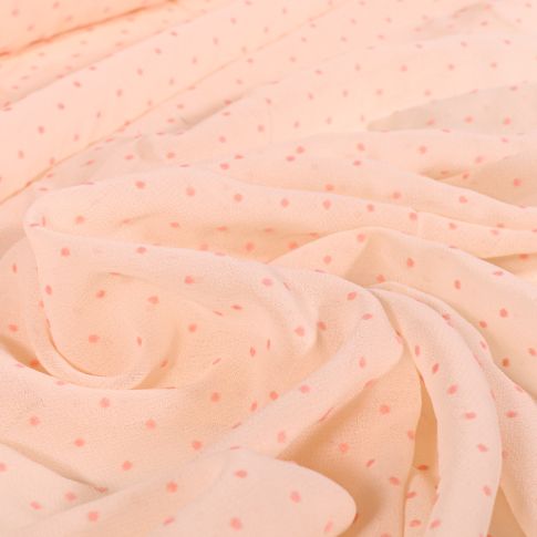 Tissu Mousseline Petits pois velours sur fond Rose nude