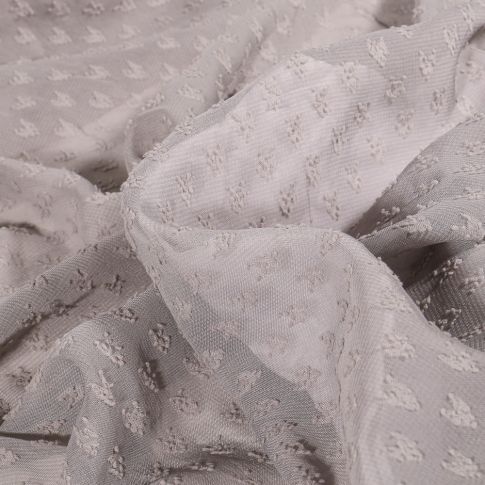 Tissu Mousseline Cœurs plumetis sur fond Gris