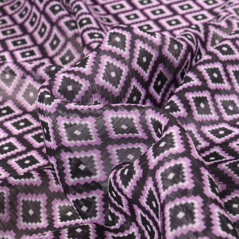 Tissu Mousseline Losanges crantés sur fond Noir