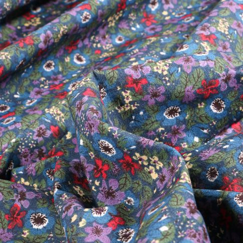 Tissu Coton imprimé Cally sur fond Bleu pétrole