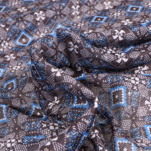 Tissu Maille légère Cubes et fleurs lurex sur fond Noir