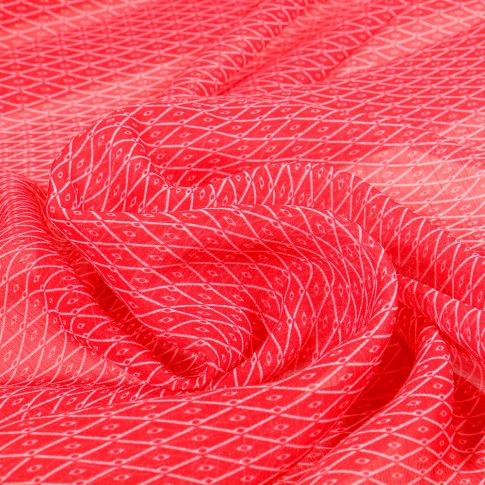 Tissu Mousseline Quadri sur fond Rouge