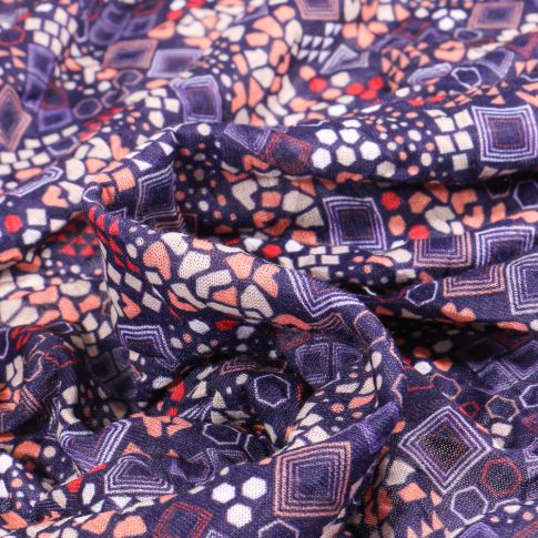 Tissu Maille légère Cubes colorés sur fond Bleu