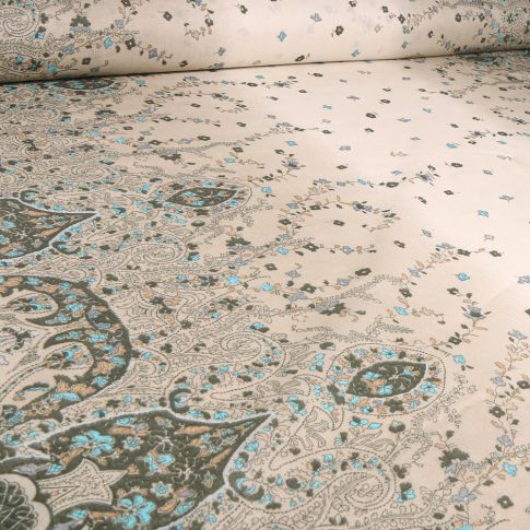 Tissu Voile de Coton Arabesque fleuris sur fond Beige