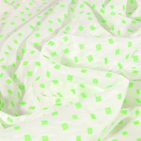 Tissu Maille légère Carrée vert fluo sur fond Blanc
